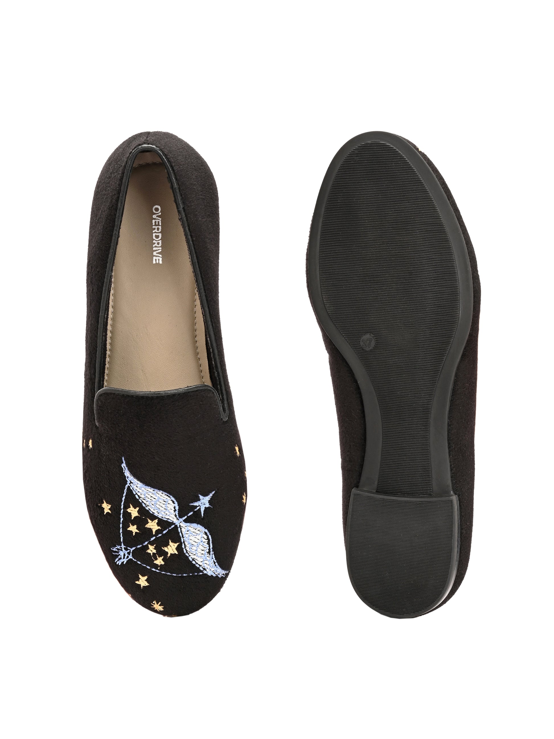 Sitara Raat – Black suede Celestial Embroidered Loafers