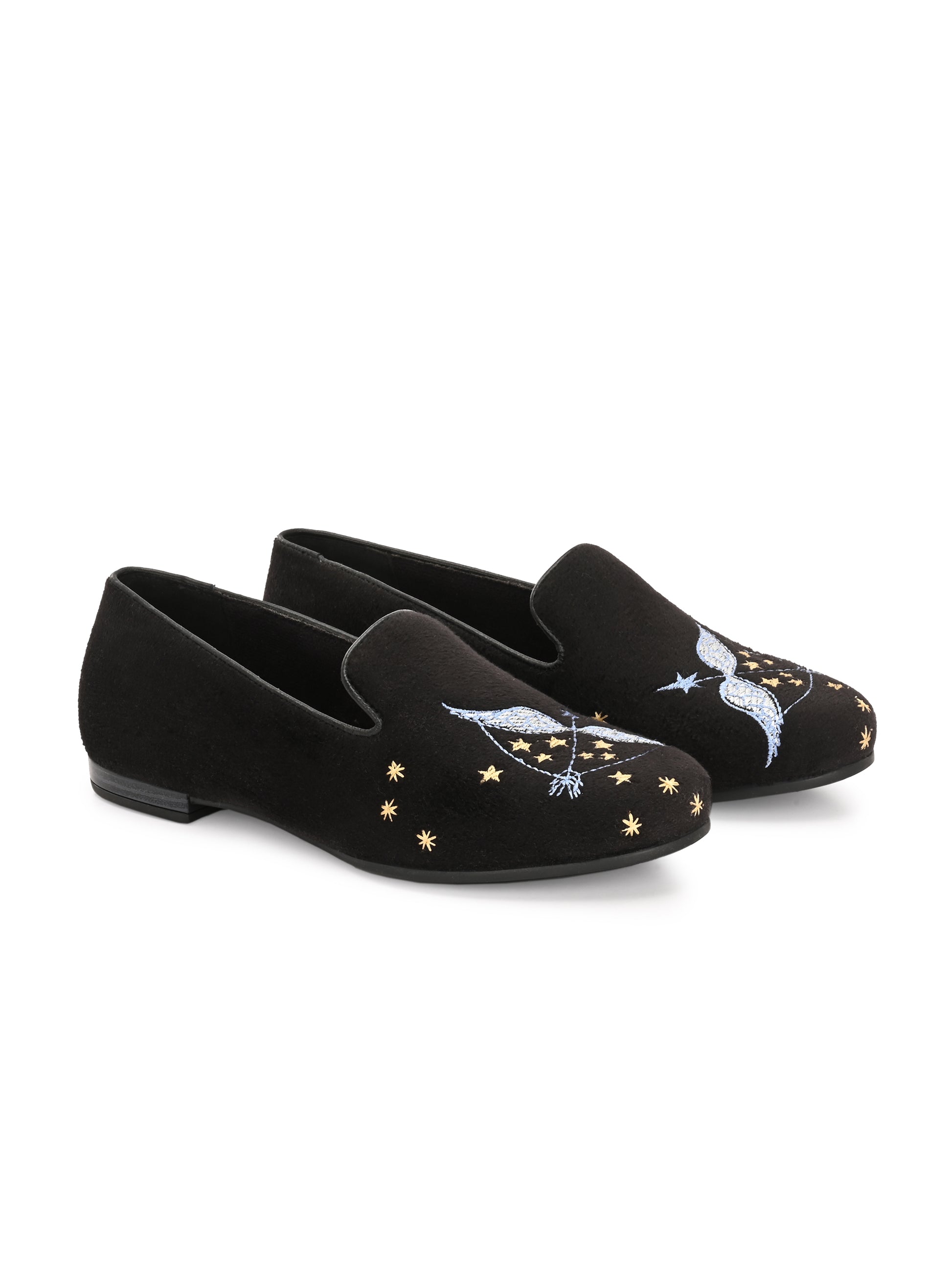 Sitara Raat – Black suede Celestial Embroidered Loafers