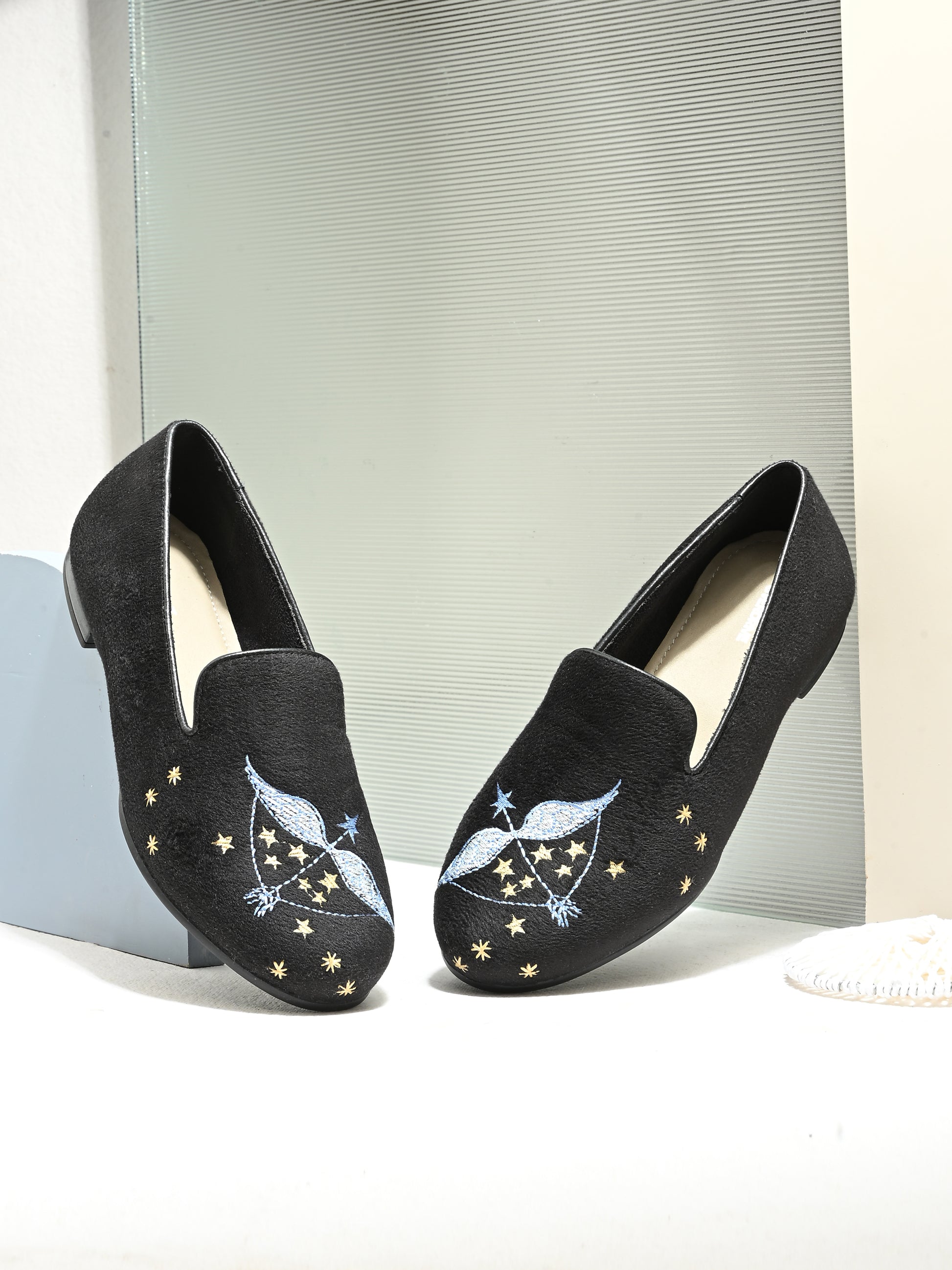 Sitara Raat – Black suede Celestial Embroidered Loafers