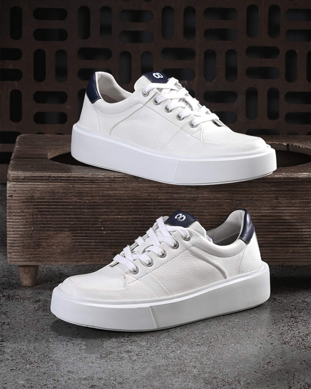 Velocity White Blue Leather Sneakers