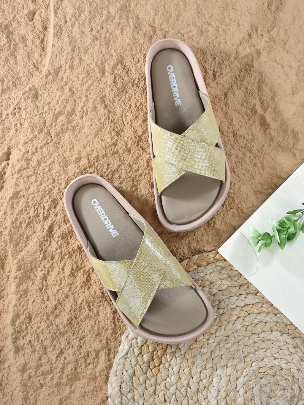 Golden Crisscross Slide Sandals