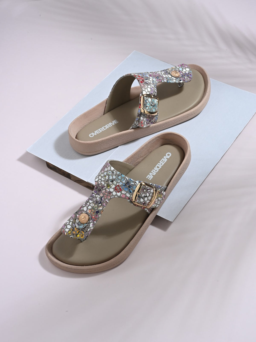 Multicolor Embellished Toe Ring Sandals