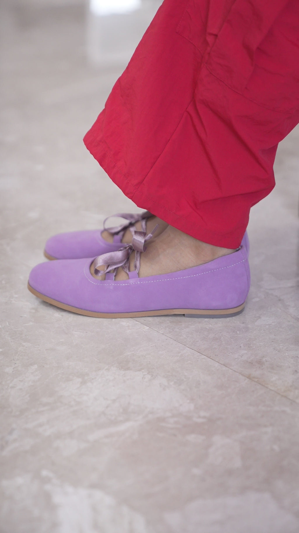 Lilac Satin-Lace Ballerinas