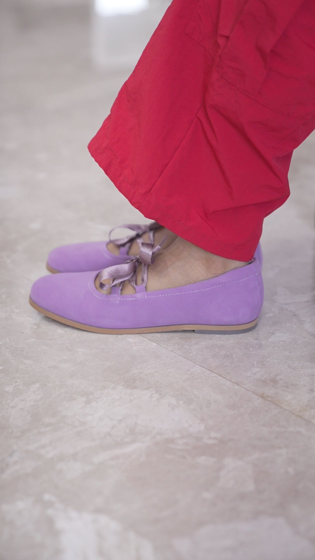 Lilac Satin-Lace Ballerinas