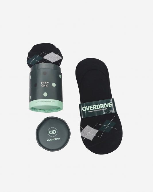 Black Green Scottish No Show Socks