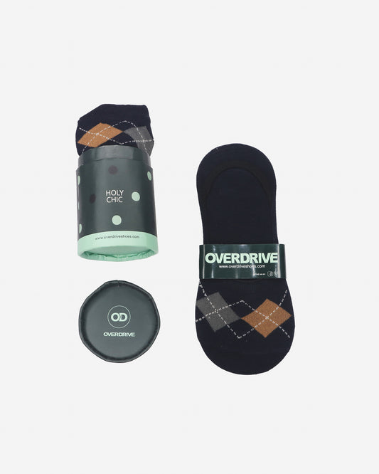 Black Brown Scottish No Show Socks