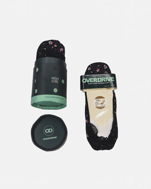 Black Rose No Show Socks