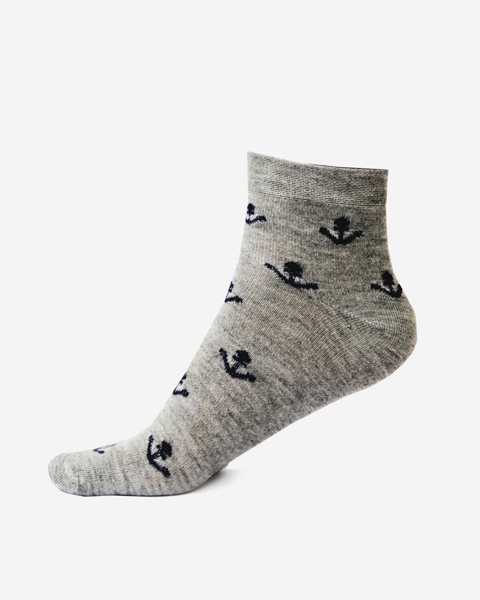 Men's Harbor Gray Anchor Cotton Ankle Socks