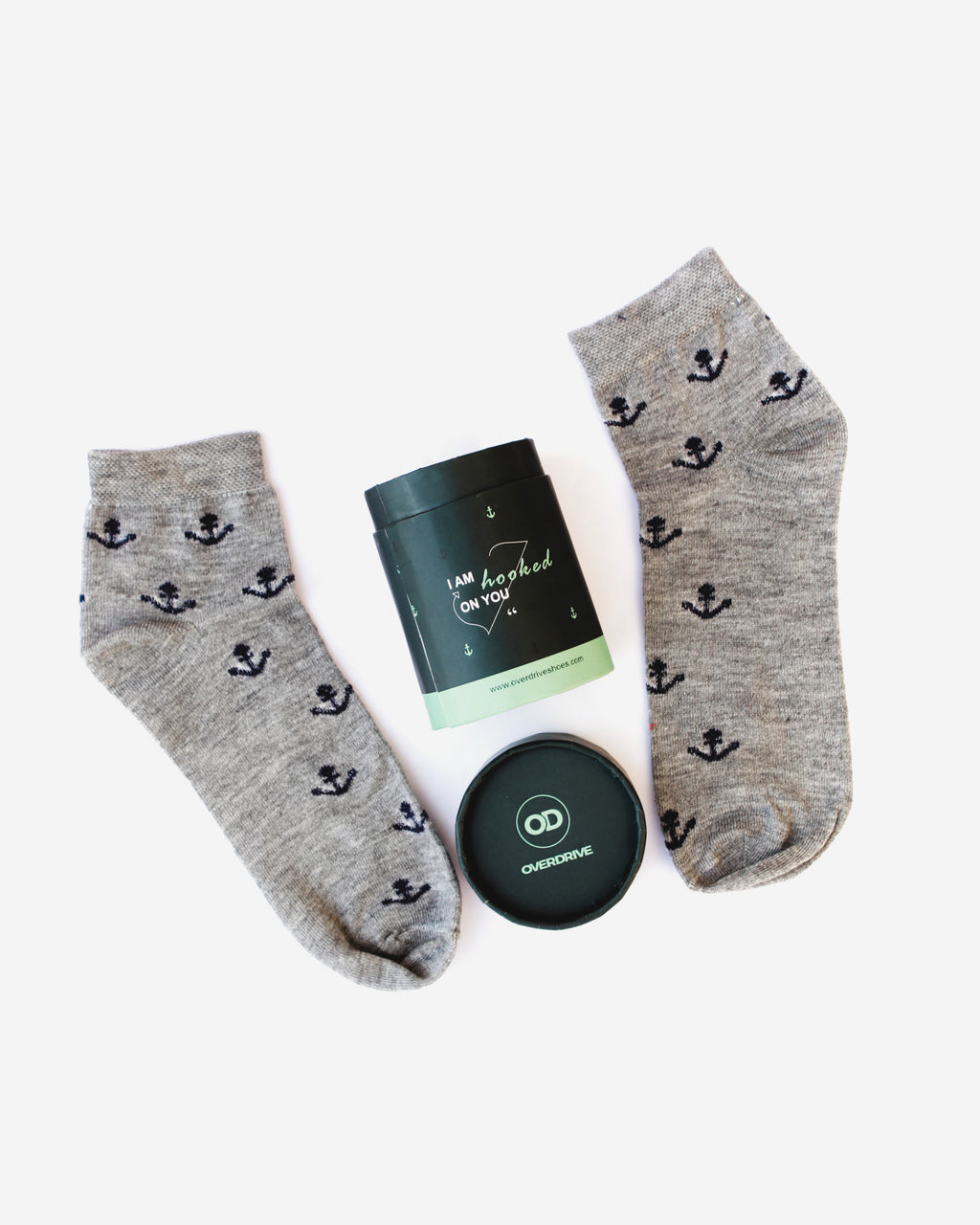 Men's Harbor Gray Anchor Cotton Ankle Socks